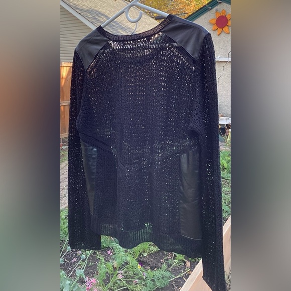 Rachel Roy black open knit sweater with vegan leather detail.  XL - Picture 2 of 9